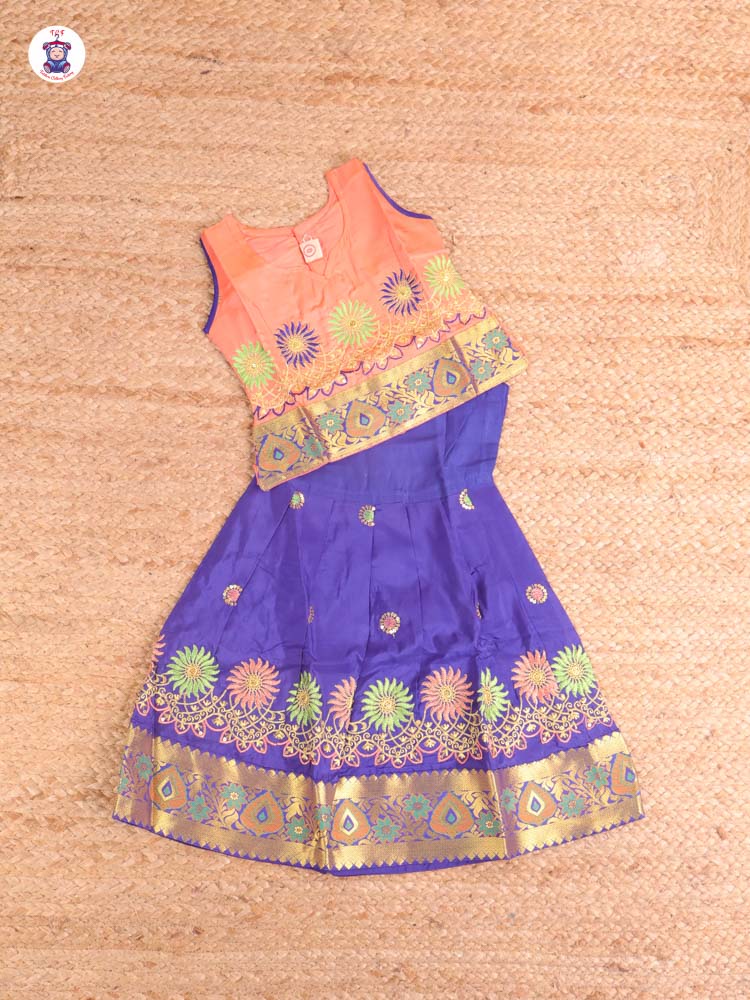 Orange & Blue - Embriodered Pavadai Sattai