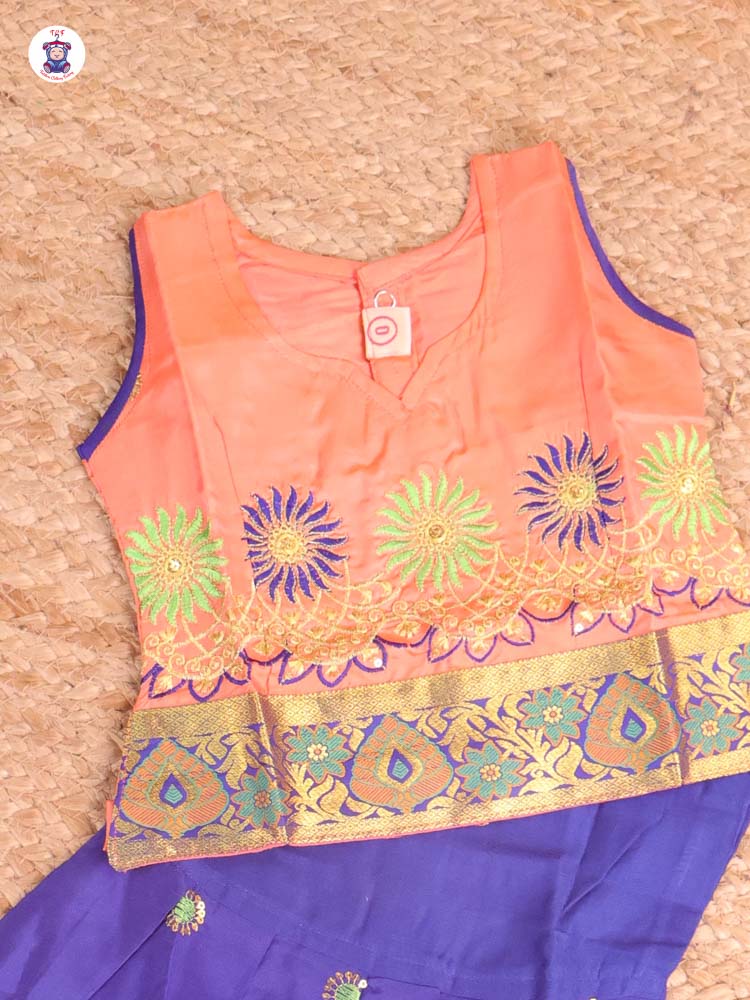 Orange & Blue - Embriodered Pavadai Sattai