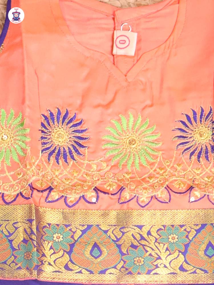 Orange & Blue - Embriodered Pavadai Sattai