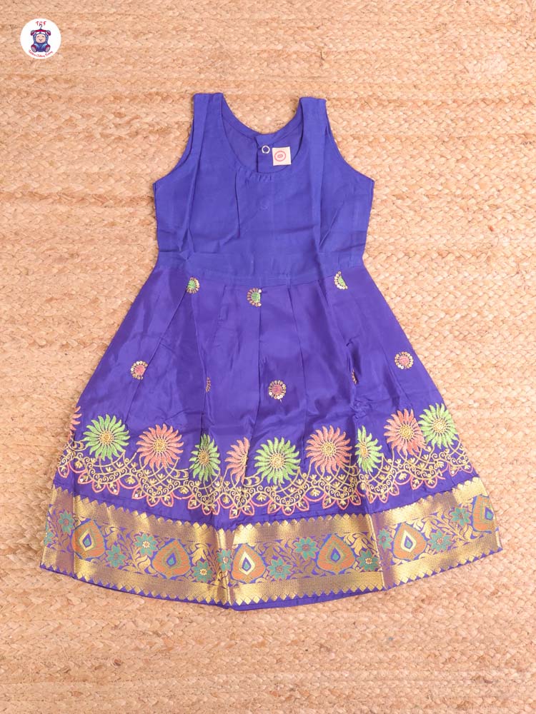 Orange & Blue - Embriodered Pavadai Sattai