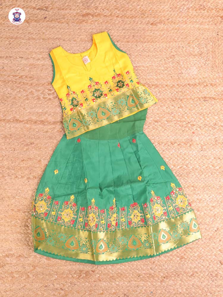 Yellow & Green - Embriodered Pavadai Sattai