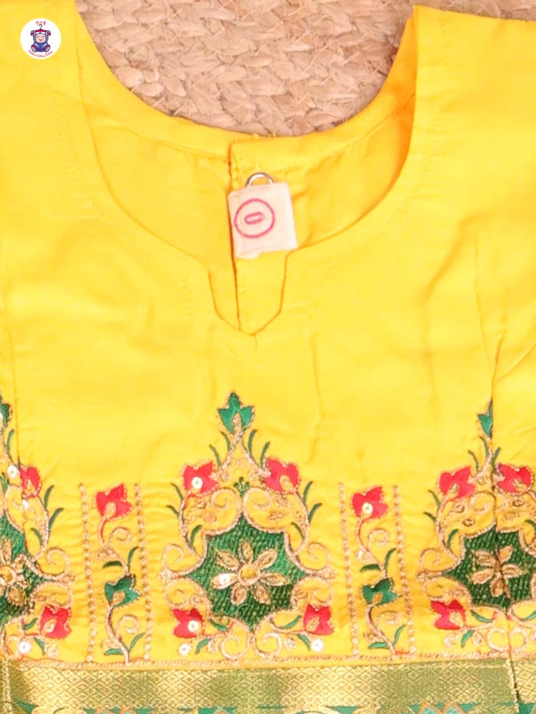 Yellow & Green - Embriodered Pavadai Sattai