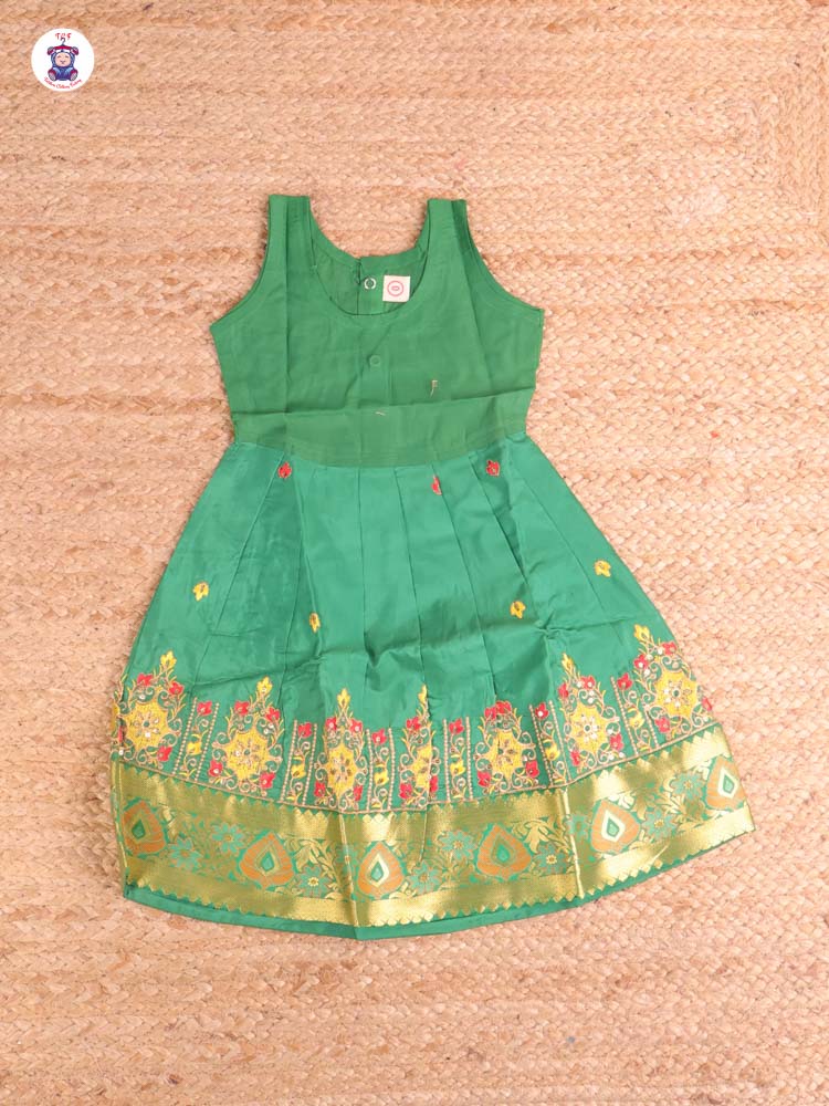 Yellow & Green - Embriodered Pavadai Sattai