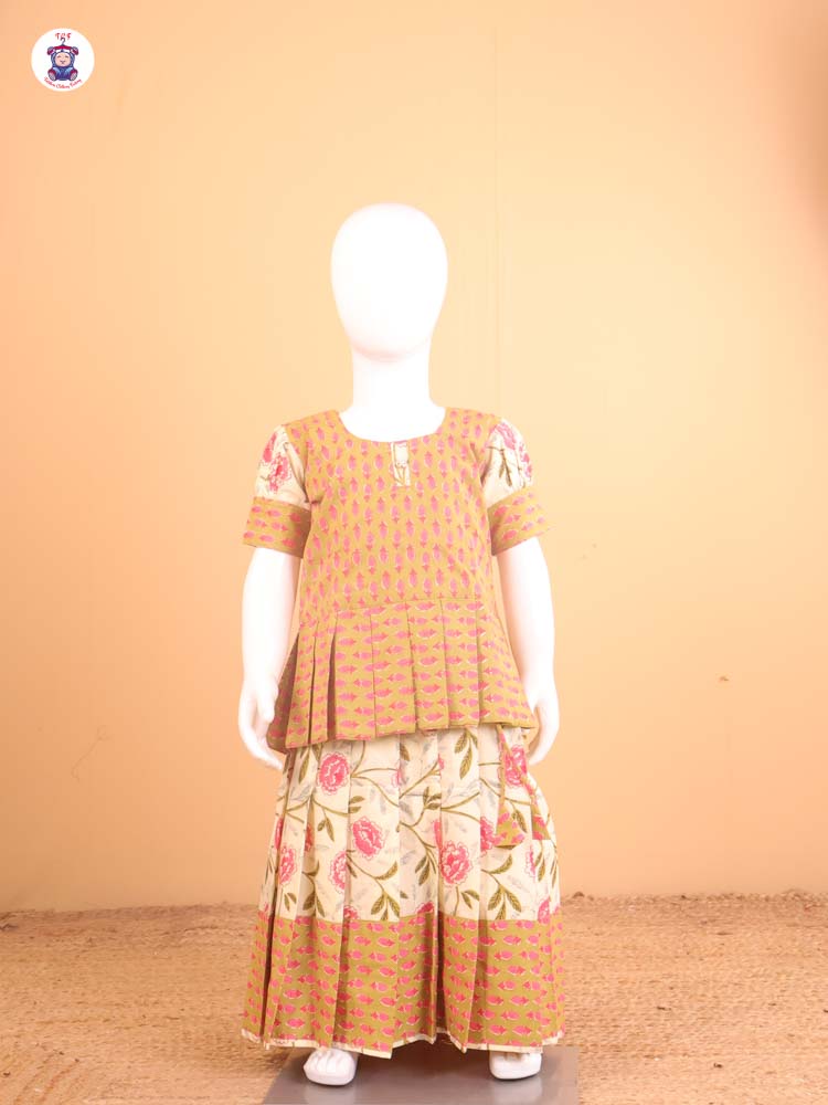 Light Green Floral Printed - Pavadai Sattai