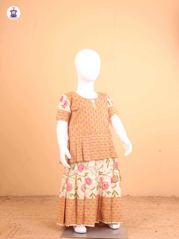 Light Green Floral Printed - Pavadai Sattai