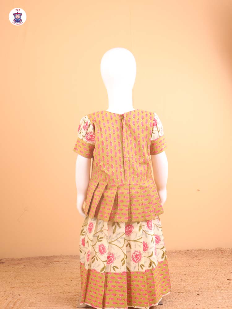 Light Green Floral Printed - Pavadai Sattai