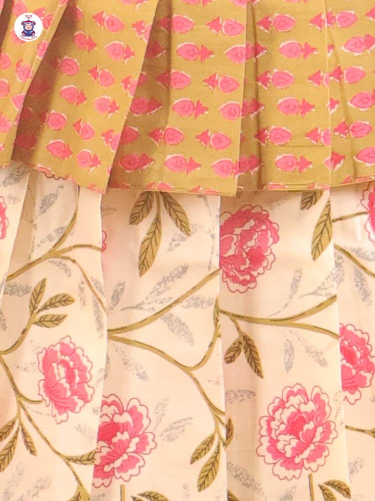 Light Green Floral Printed - Pavadai Sattai