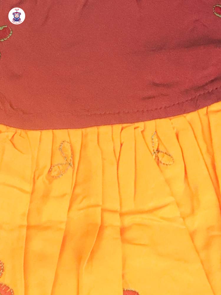 Brown & Yellow - Embriodered Frock
