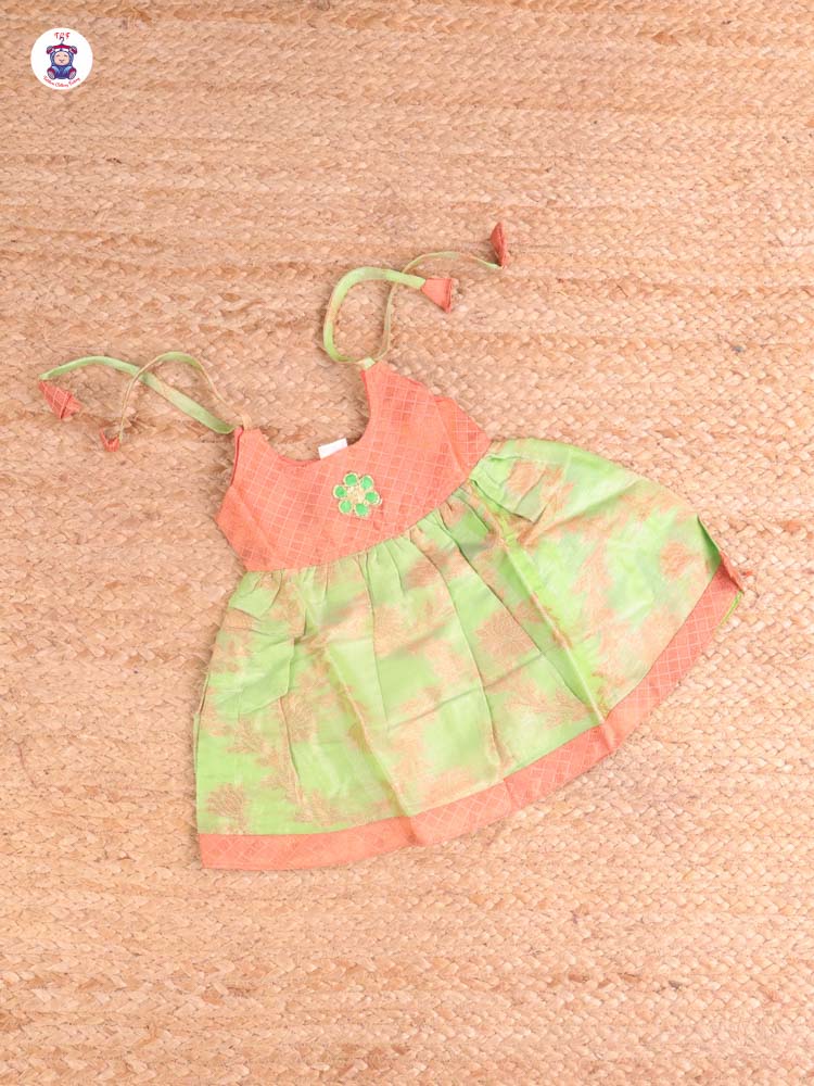 Copper & Pista Green - New Born Frock