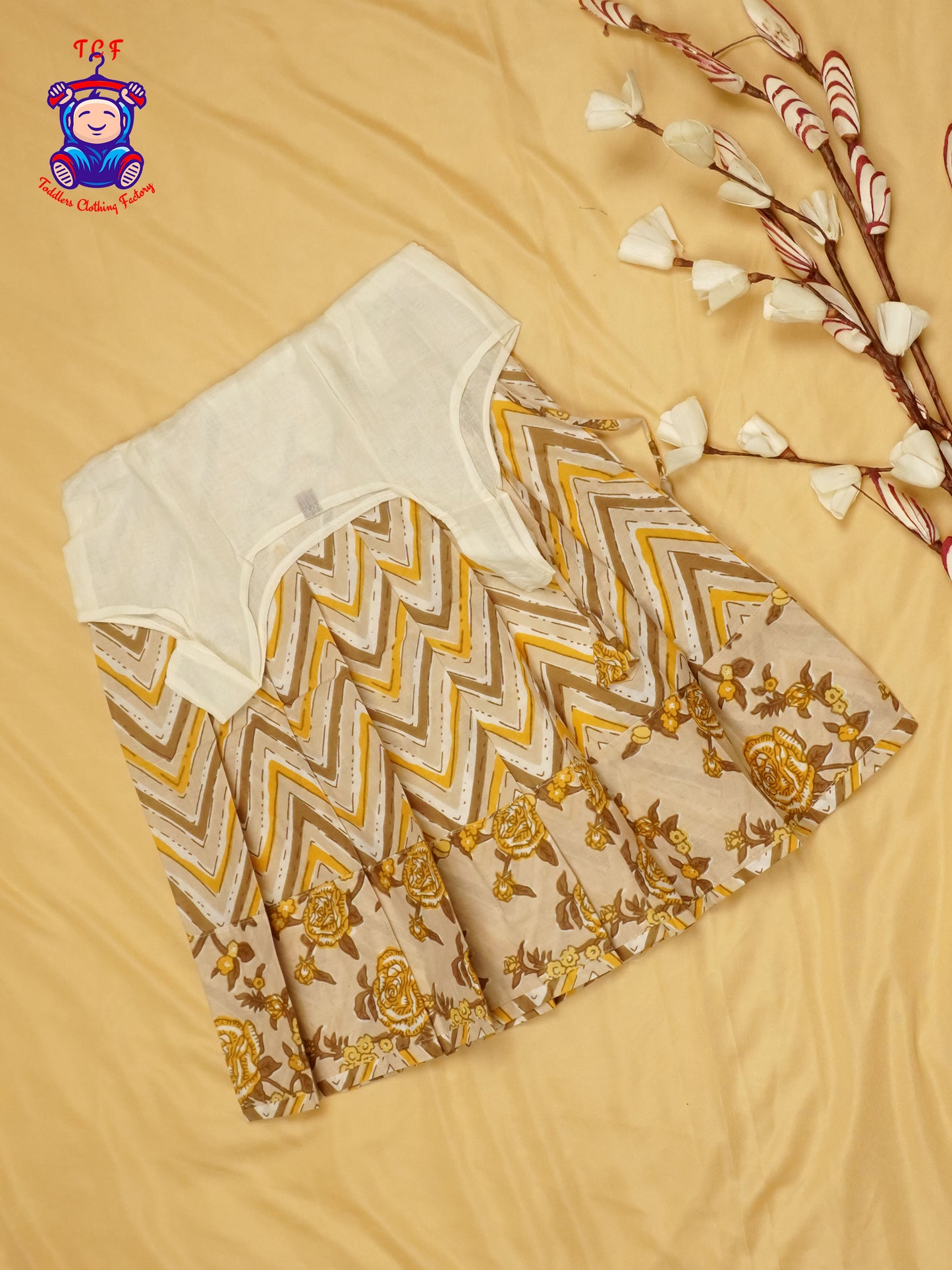 Cream & White - Cotton Pavadai Sattai