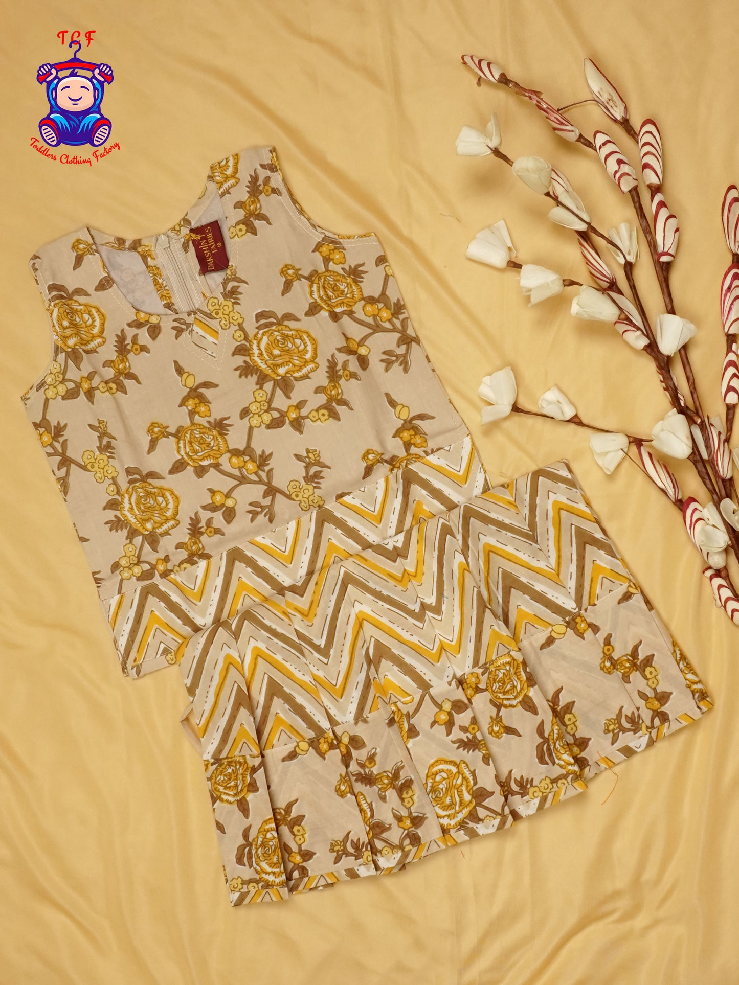 Cream & White - Cotton Pavadai Sattai