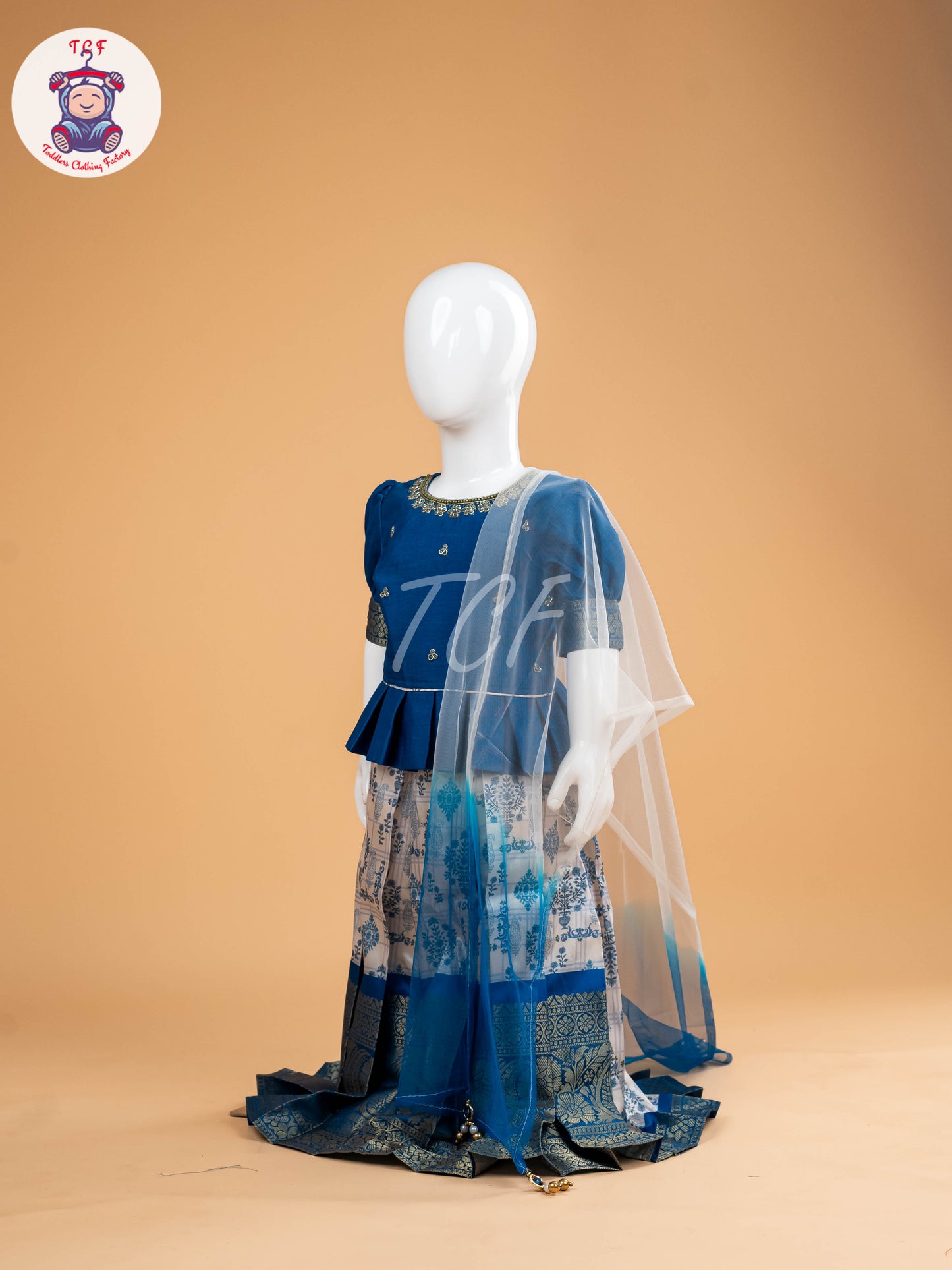 Blue Floral Print - Semi Leghanga Choli