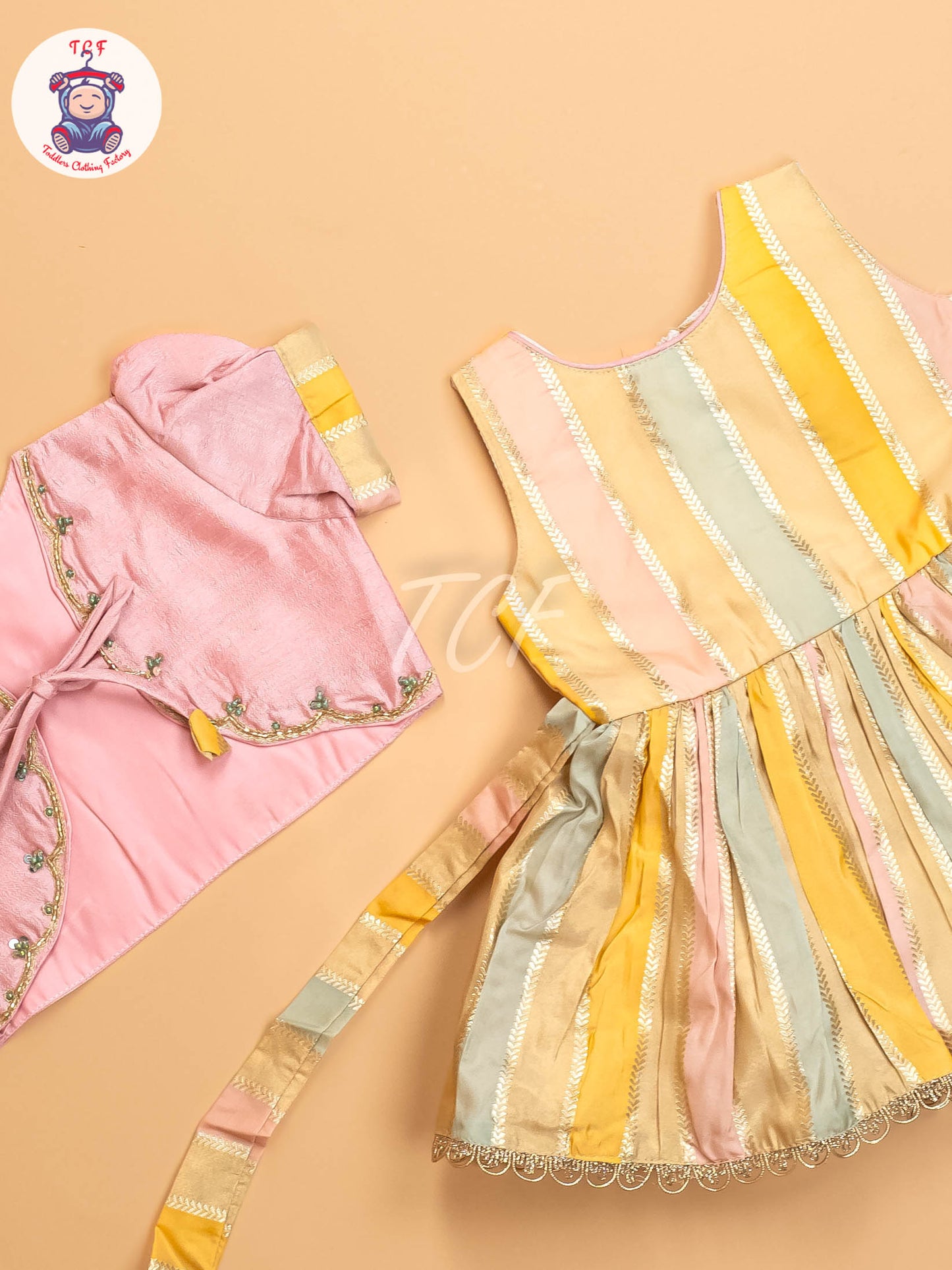 Peach Floral Semi - Silk Frock
