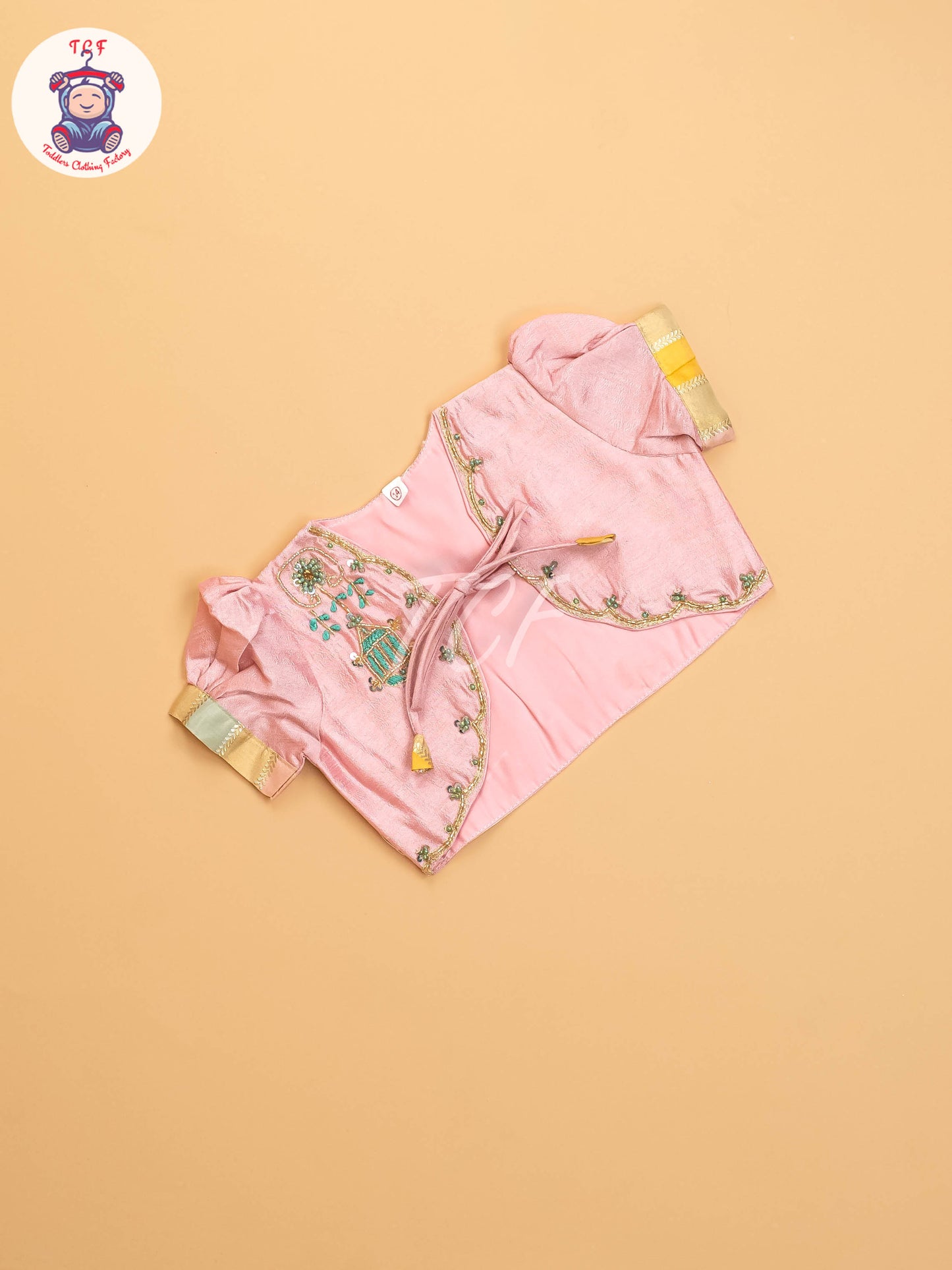 Peach Floral Semi - Silk Frock