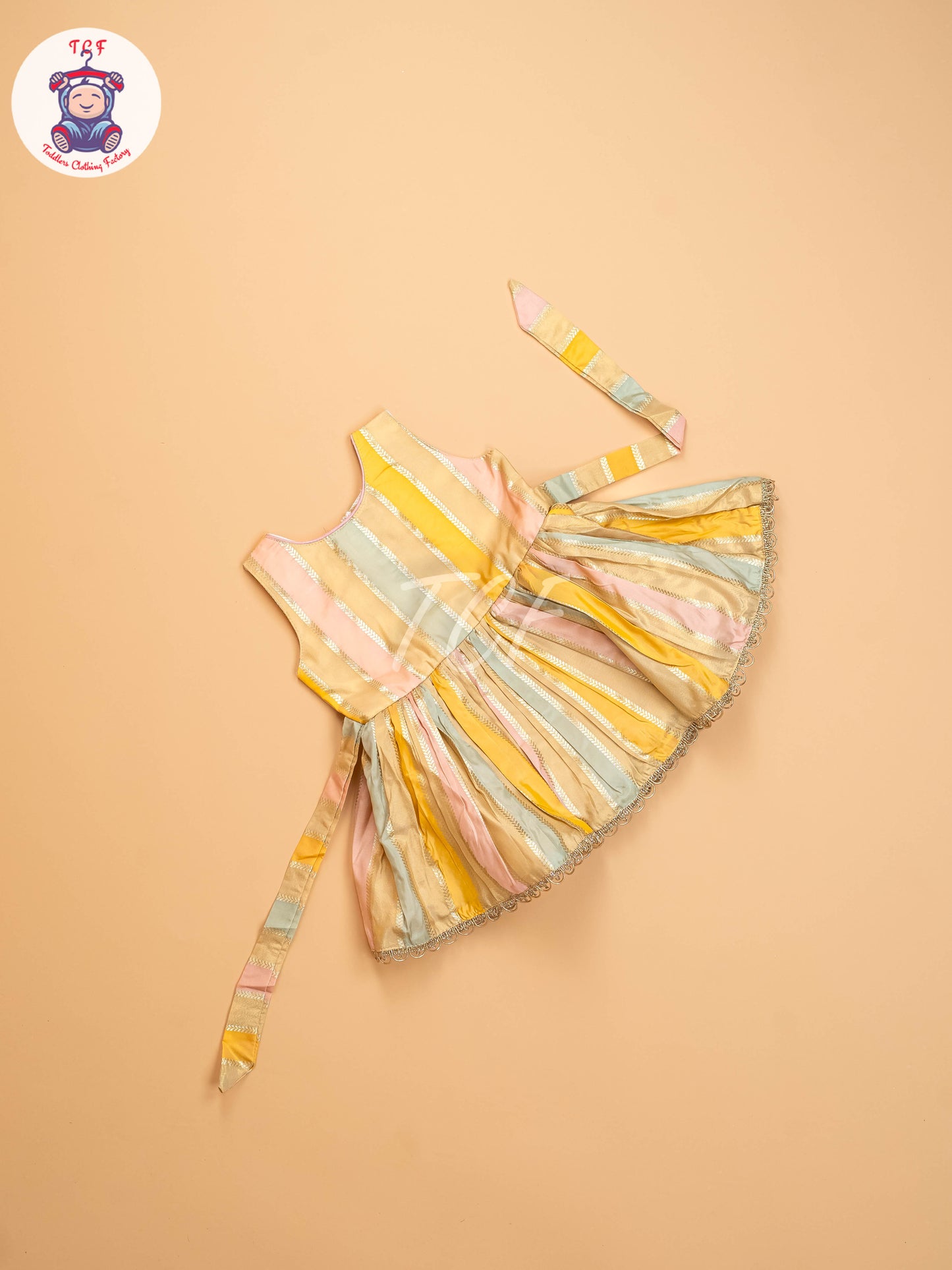 Peach Floral Semi - Silk Frock