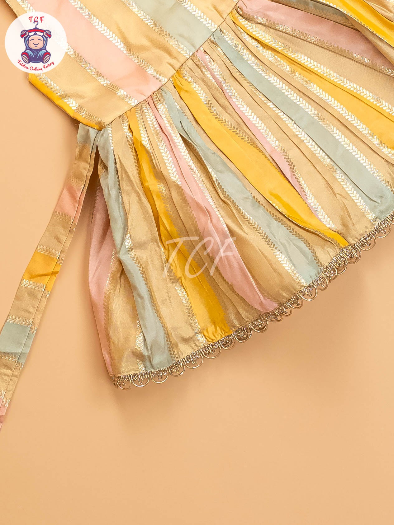 Peach Floral Semi - Silk Frock