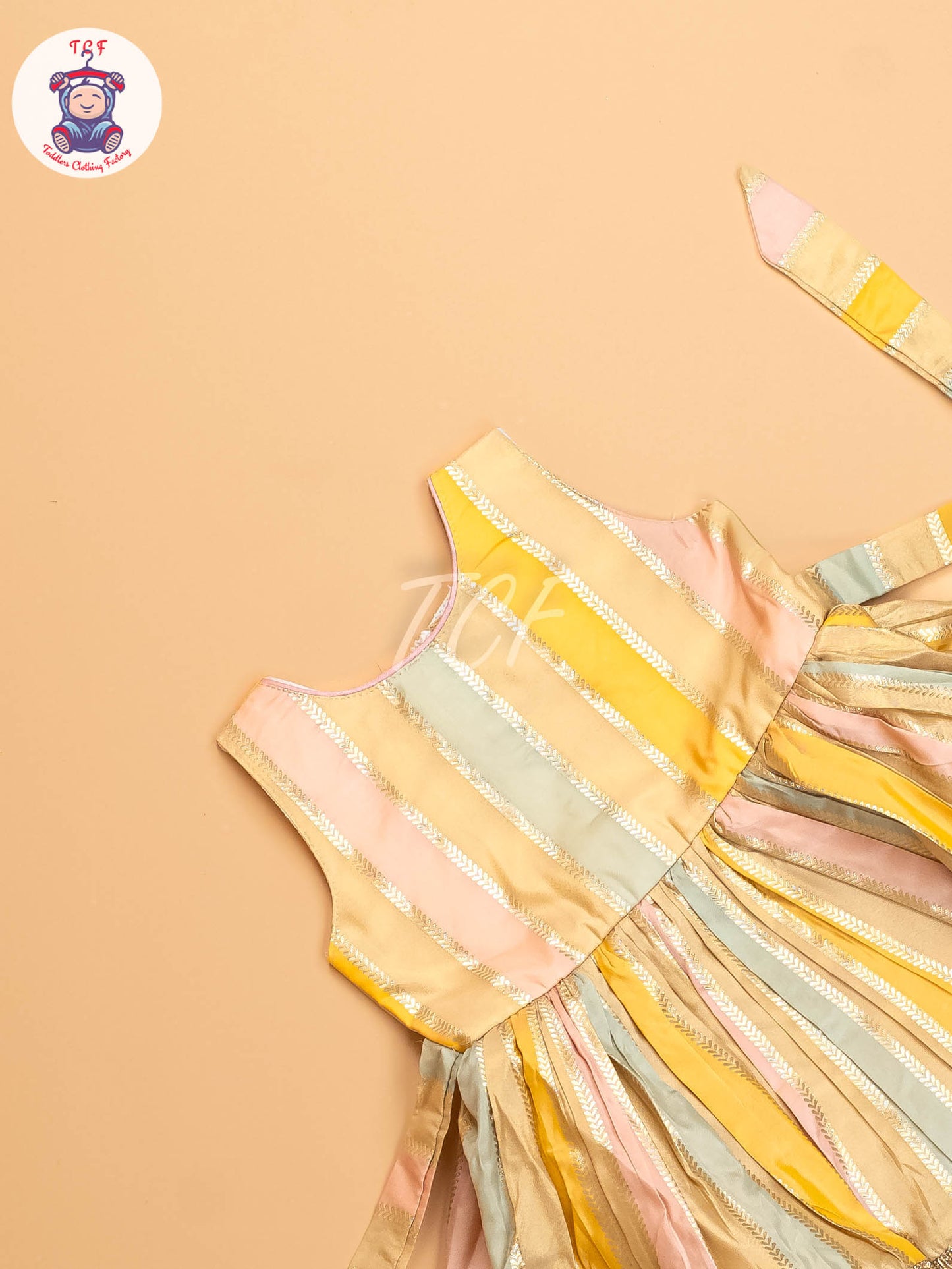 Peach Floral Semi - Silk Frock