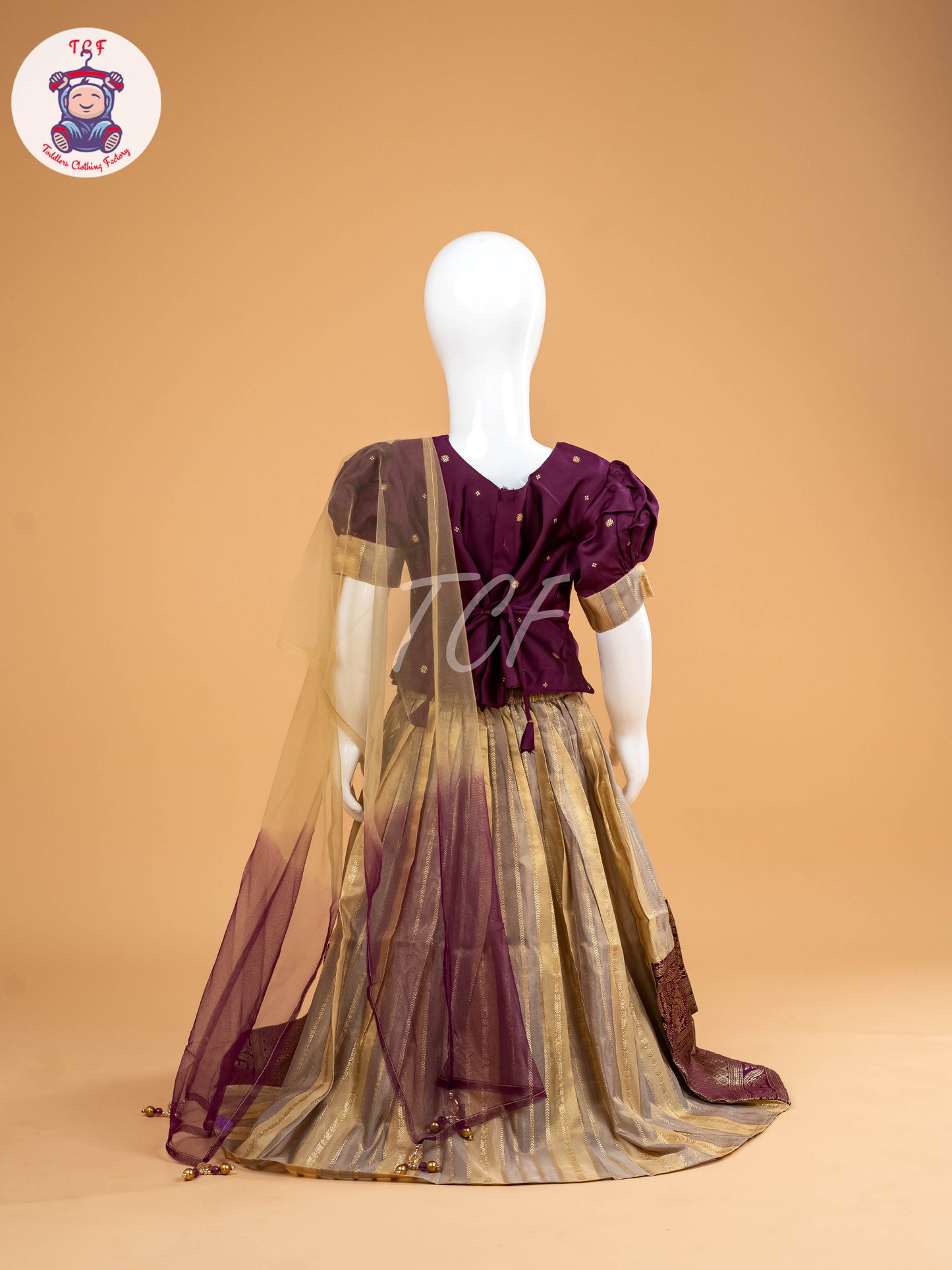 Purple & Sandal Floral Print - Semi Leghanga Choli