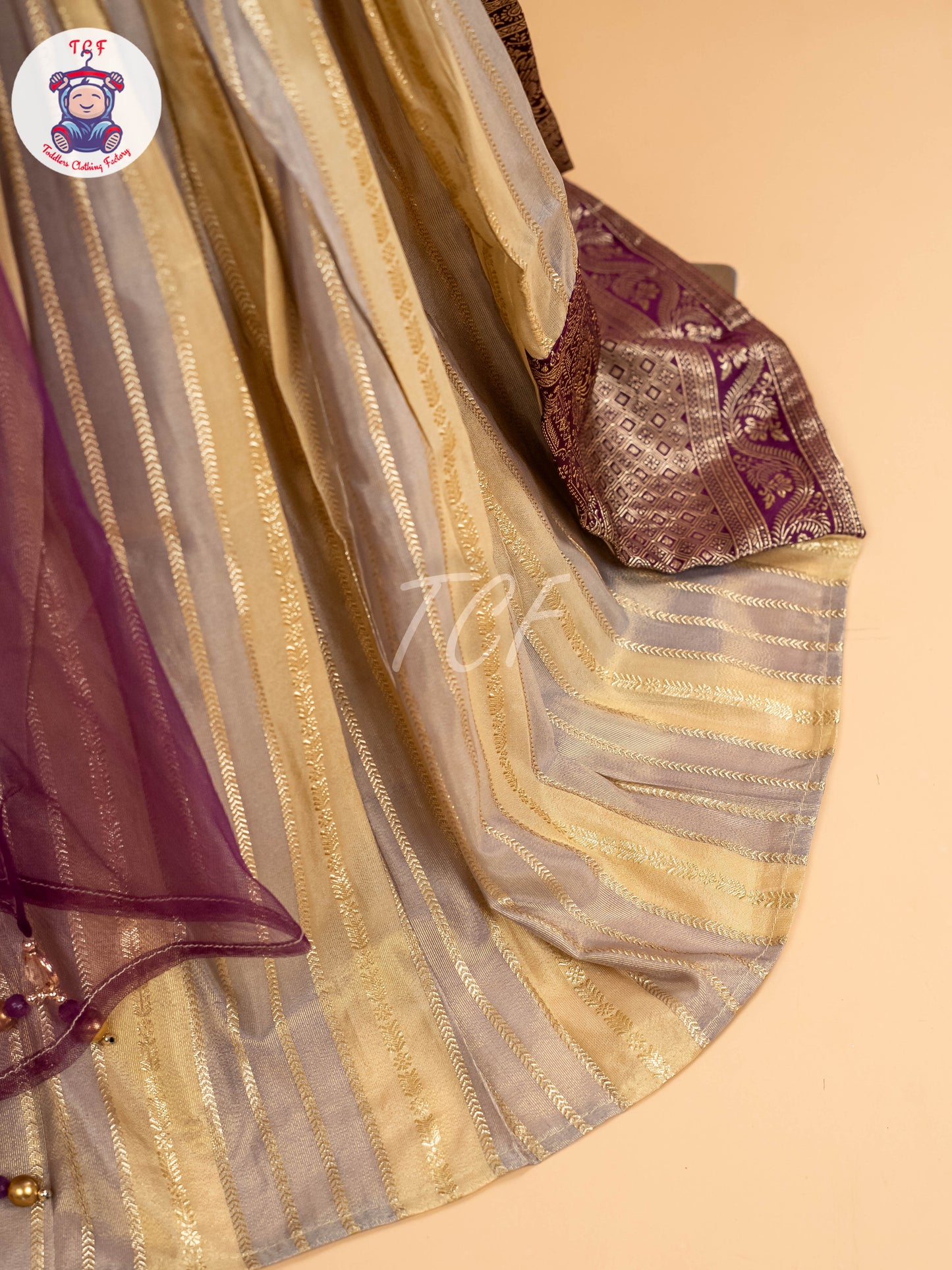 Purple & Sandal Floral Print - Semi Leghanga Choli
