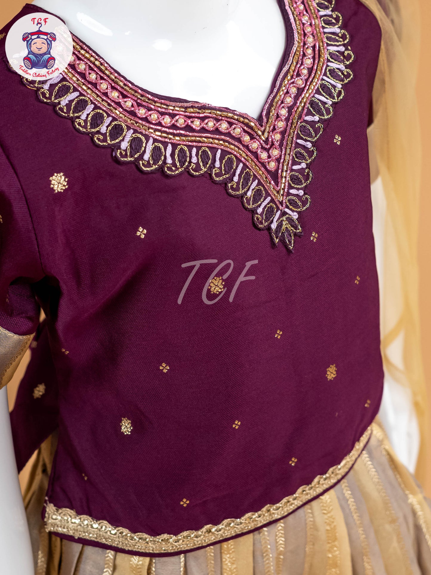 Purple & Sandal Floral Print - Semi Leghanga Choli