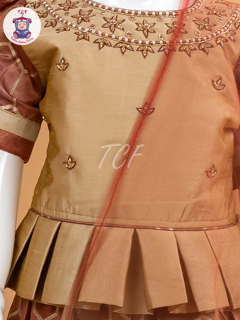 Beige & Brown Floral Print - Semi Leghanga Choli