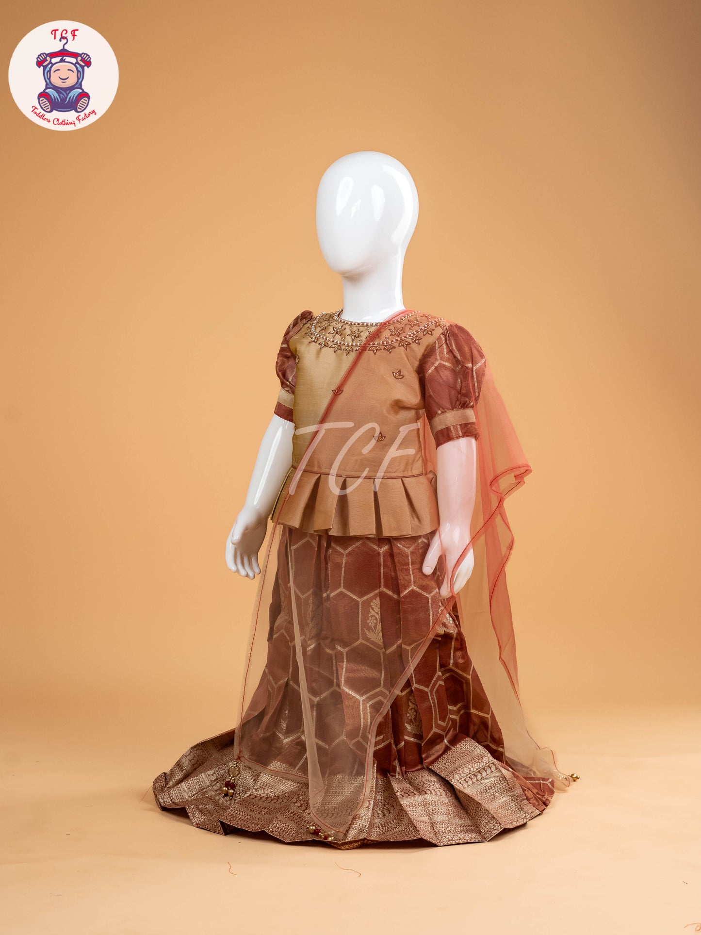 Beige & Brown Floral Print - Semi Leghanga Choli