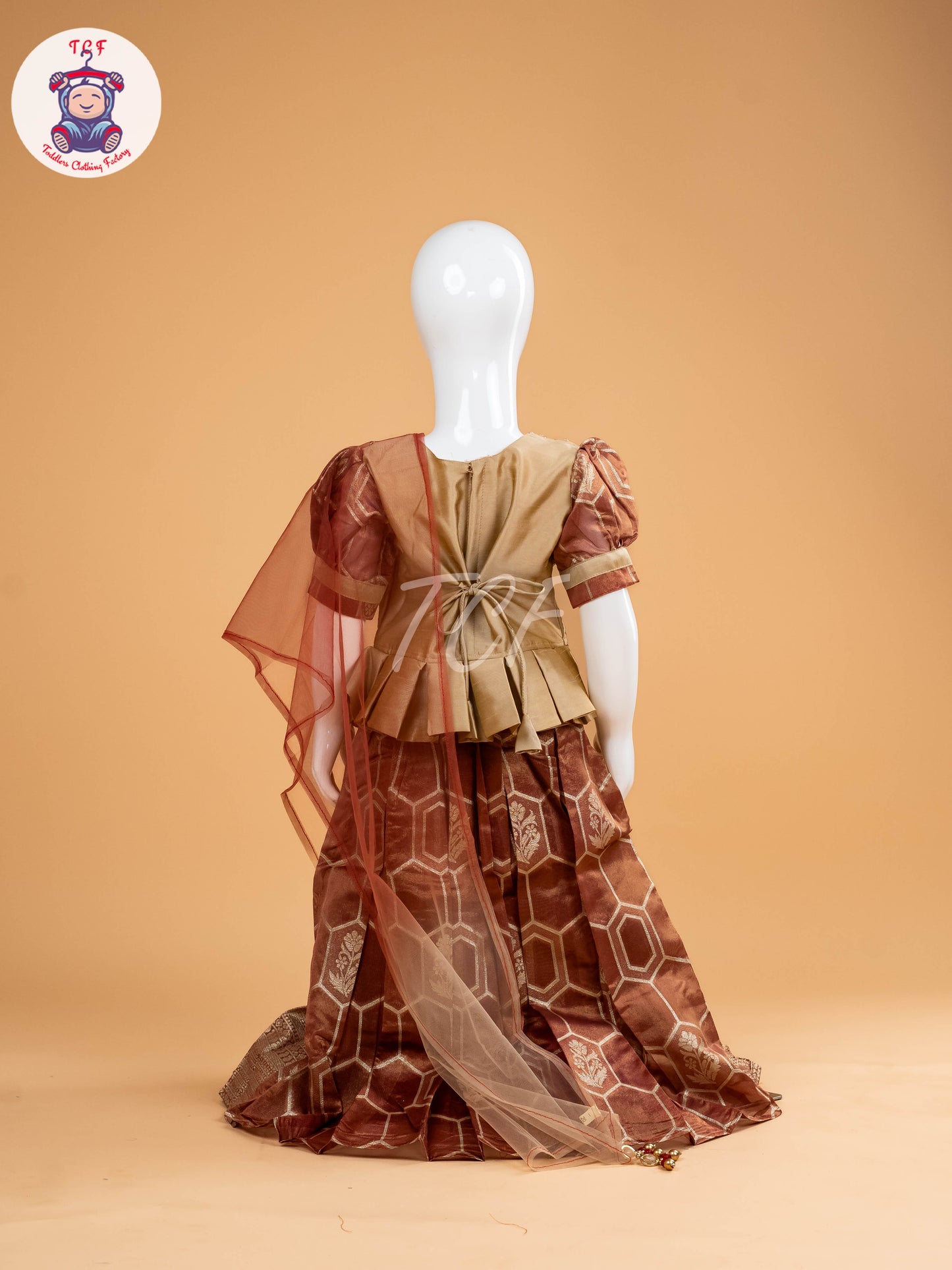 Beige & Brown Floral Print - Semi Leghanga Choli