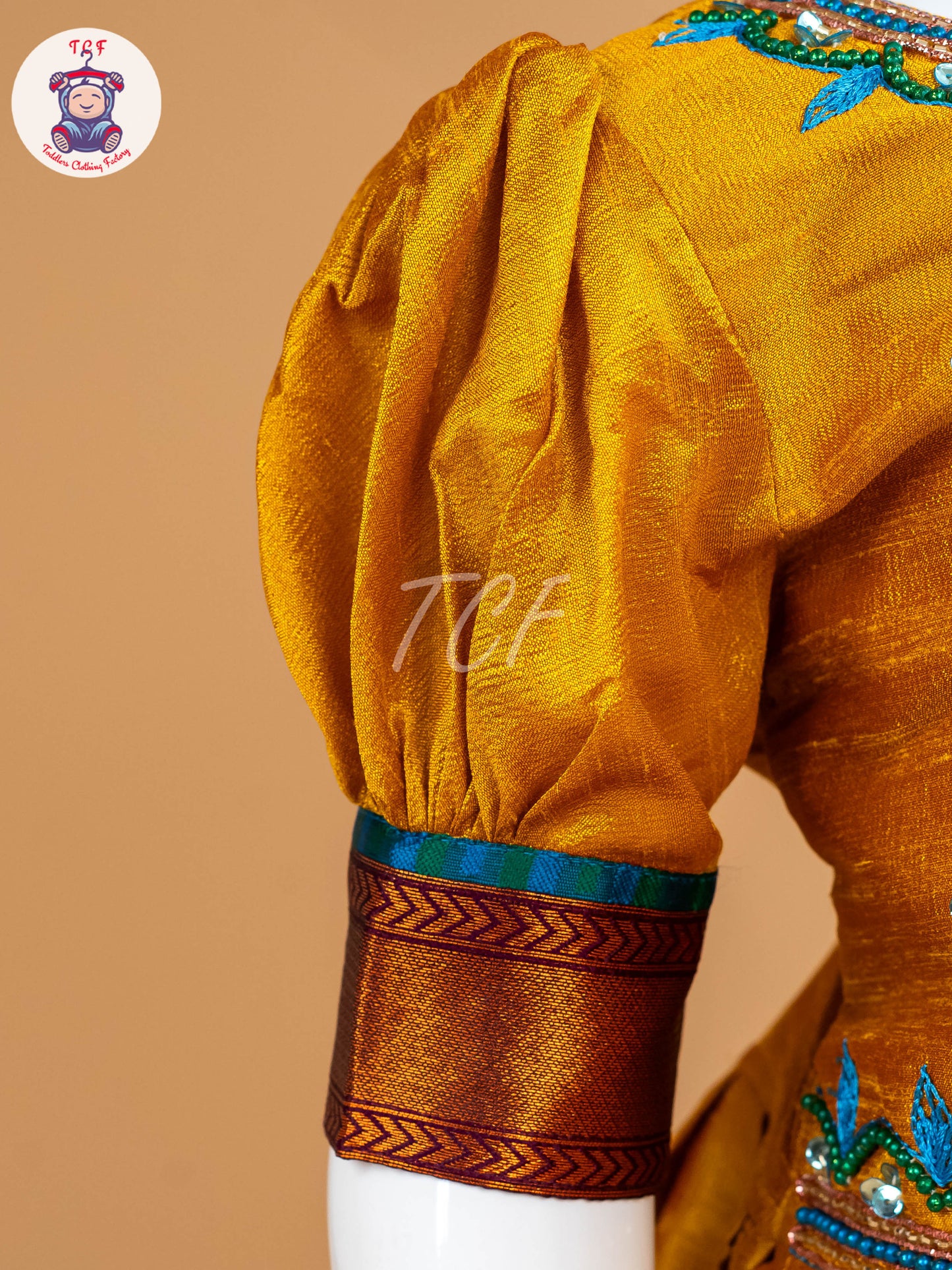 Mustard & Sky Blue Floral Print - Semi Leghanga Choli