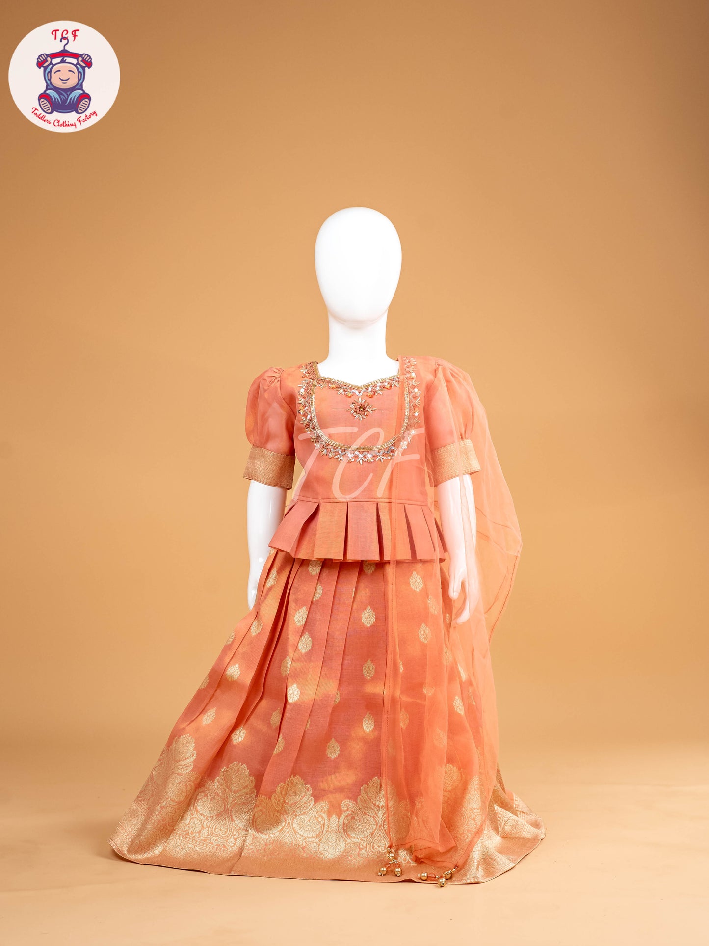 Peach Floral Print - Semi Leghanga Choli