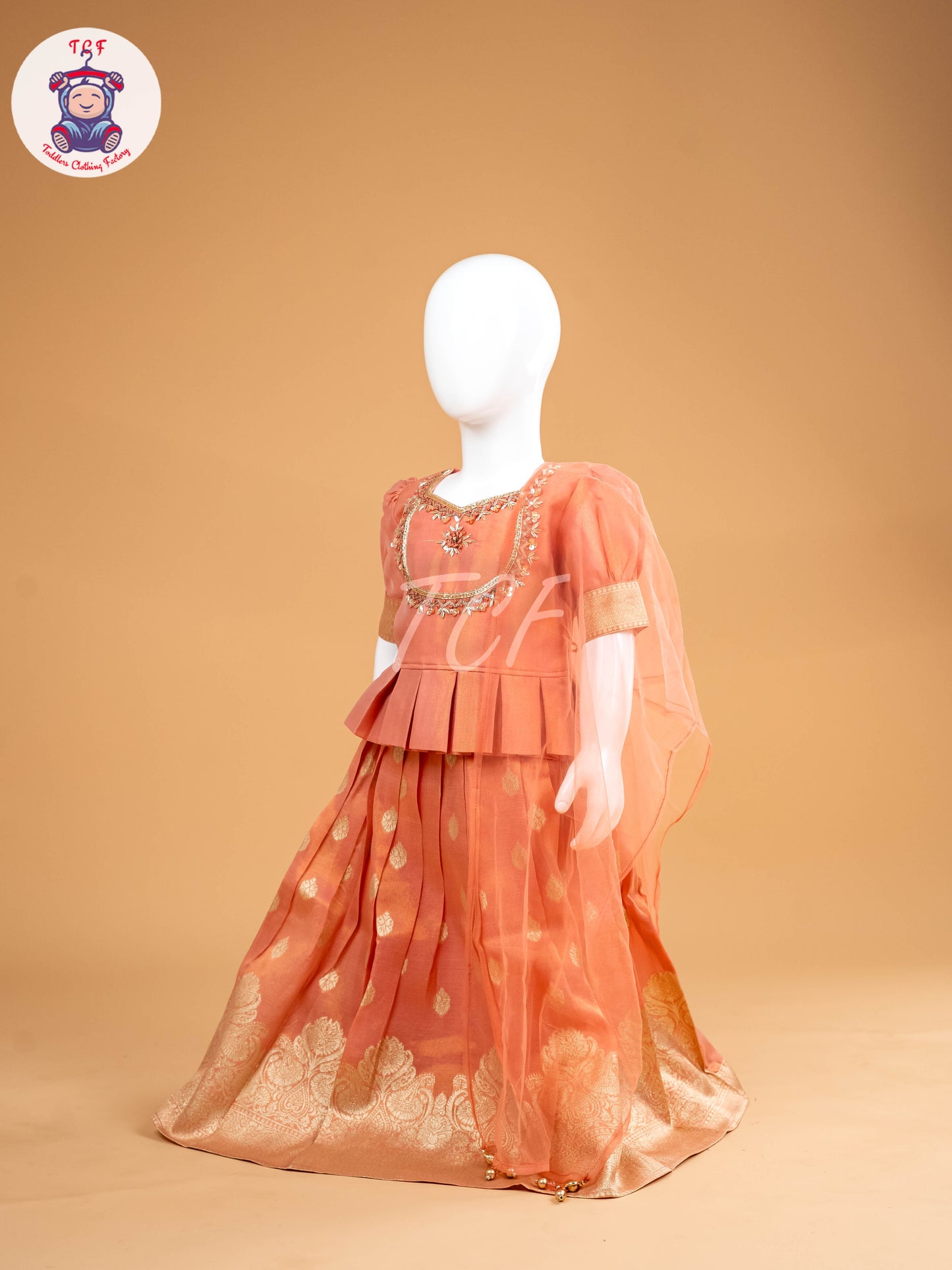 Peach Floral Print - Semi Leghanga Choli