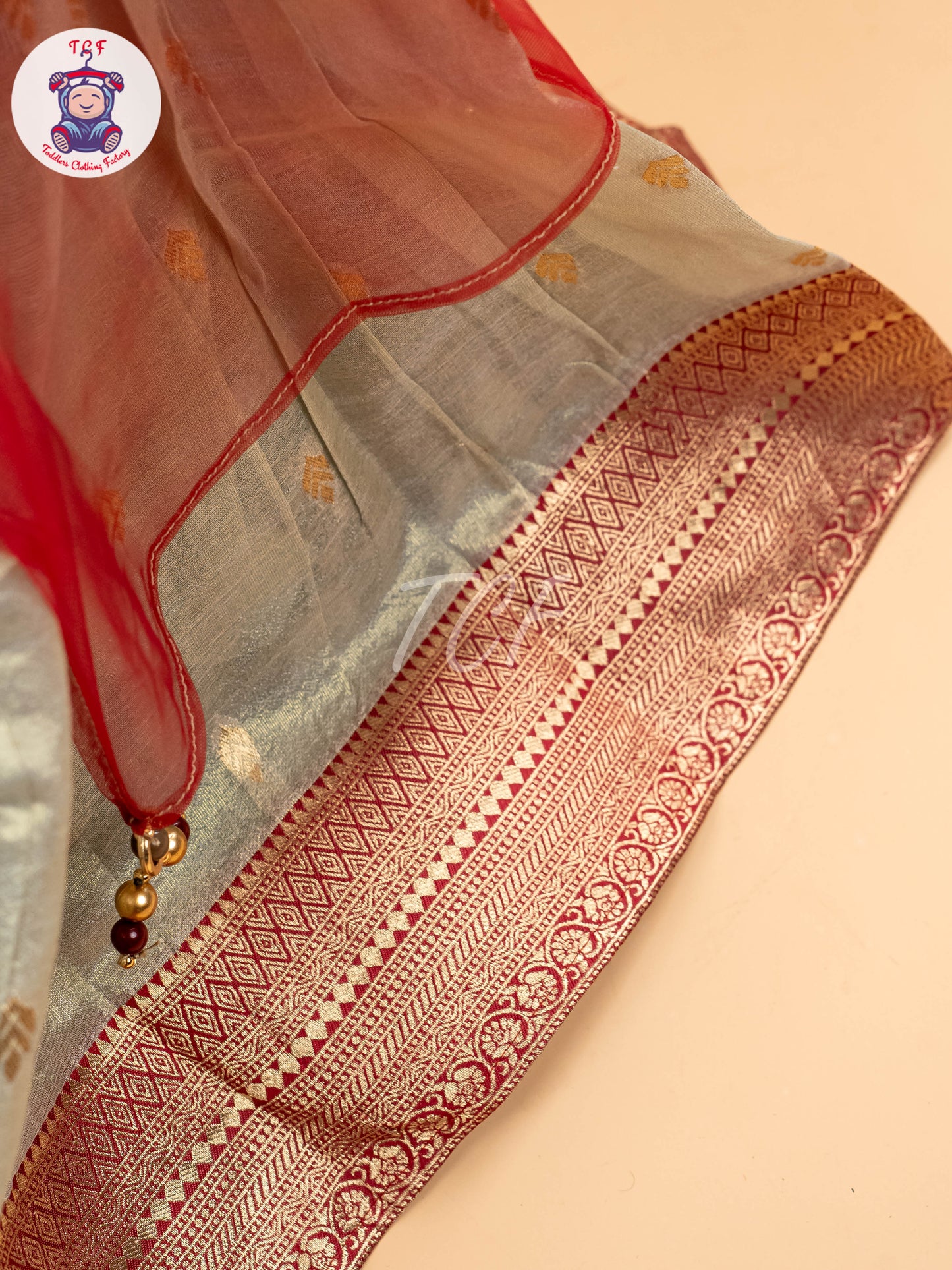 Red & Sandal Floral Print - Semi Leghanga Choli