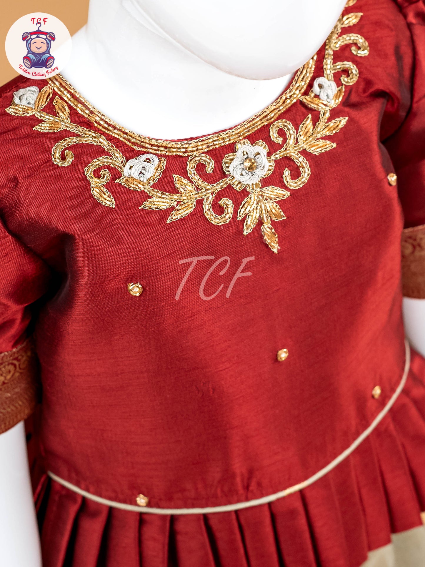 Red & Sandal Floral Print - Semi Leghanga Choli