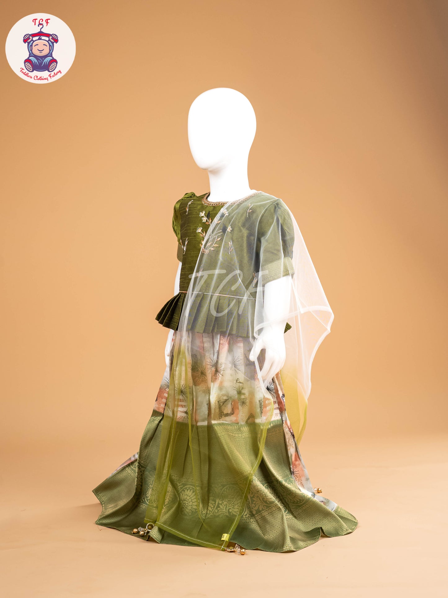 Green Floral Print - Semi Leghanga Choli