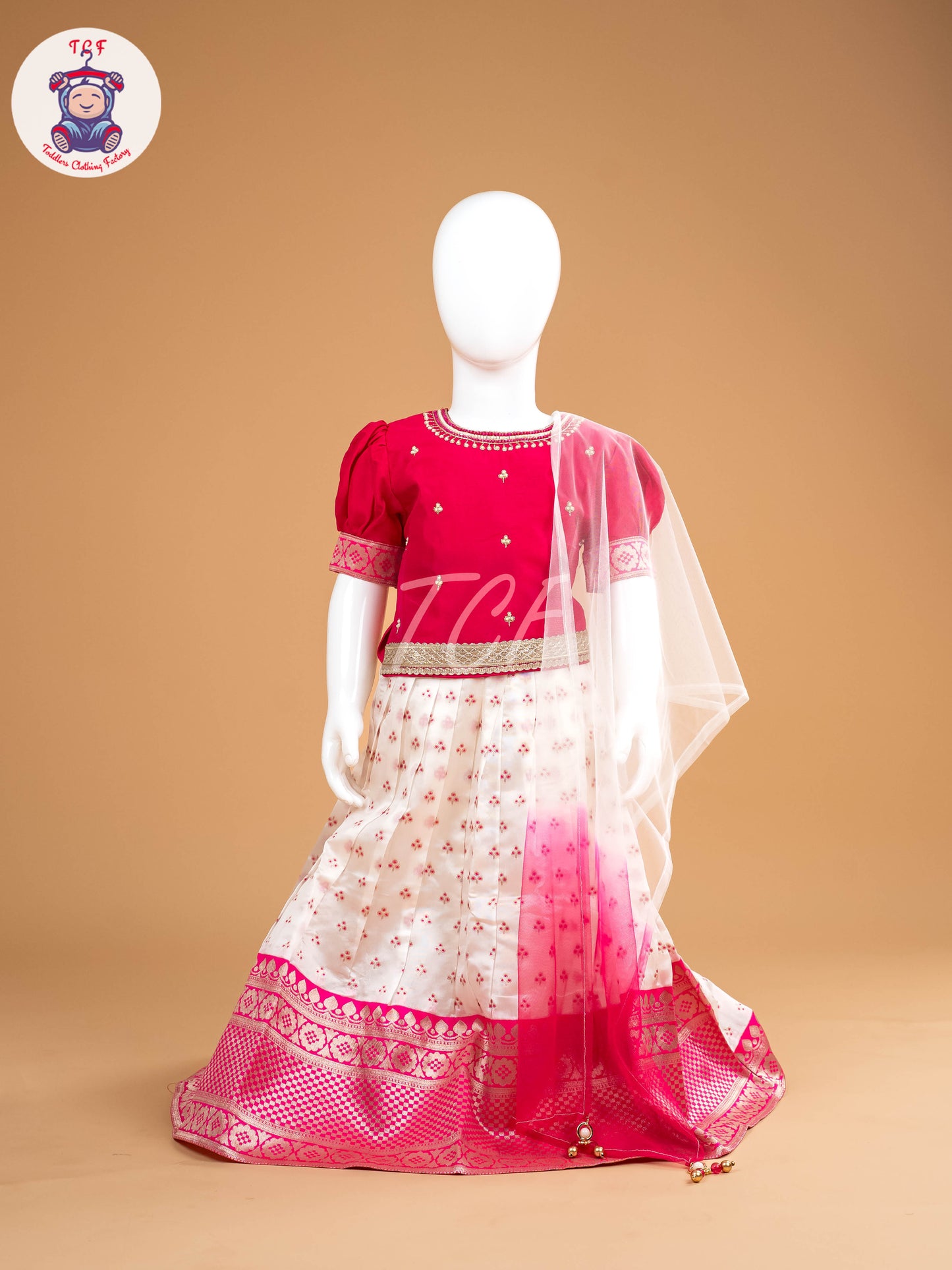 Pink & White Floral Print - Semi Leghanga Choli
