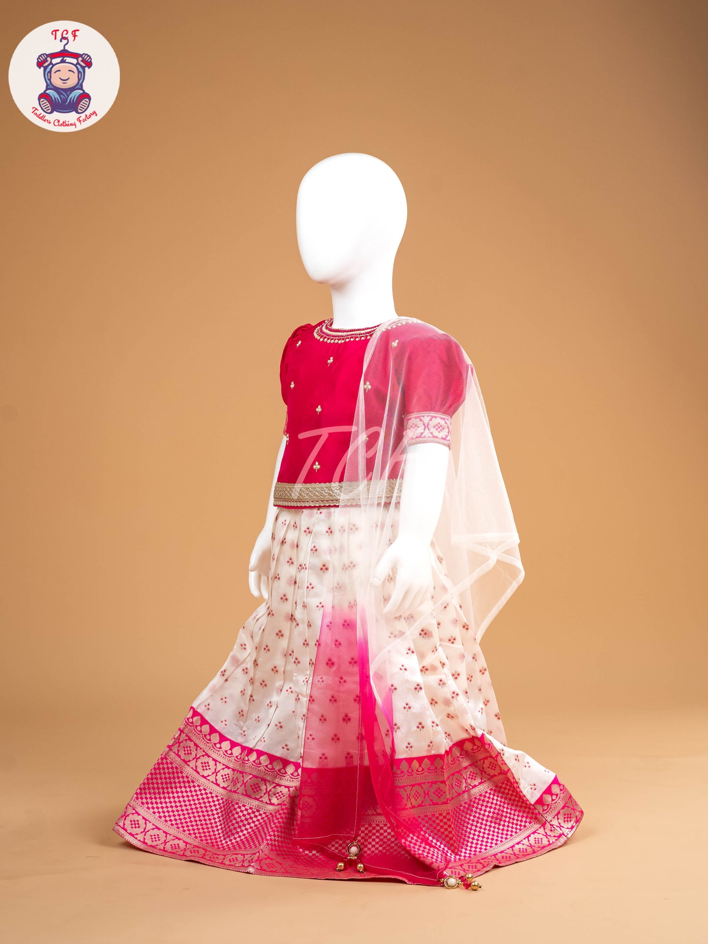 Pink & White Floral Print - Semi Leghanga Choli
