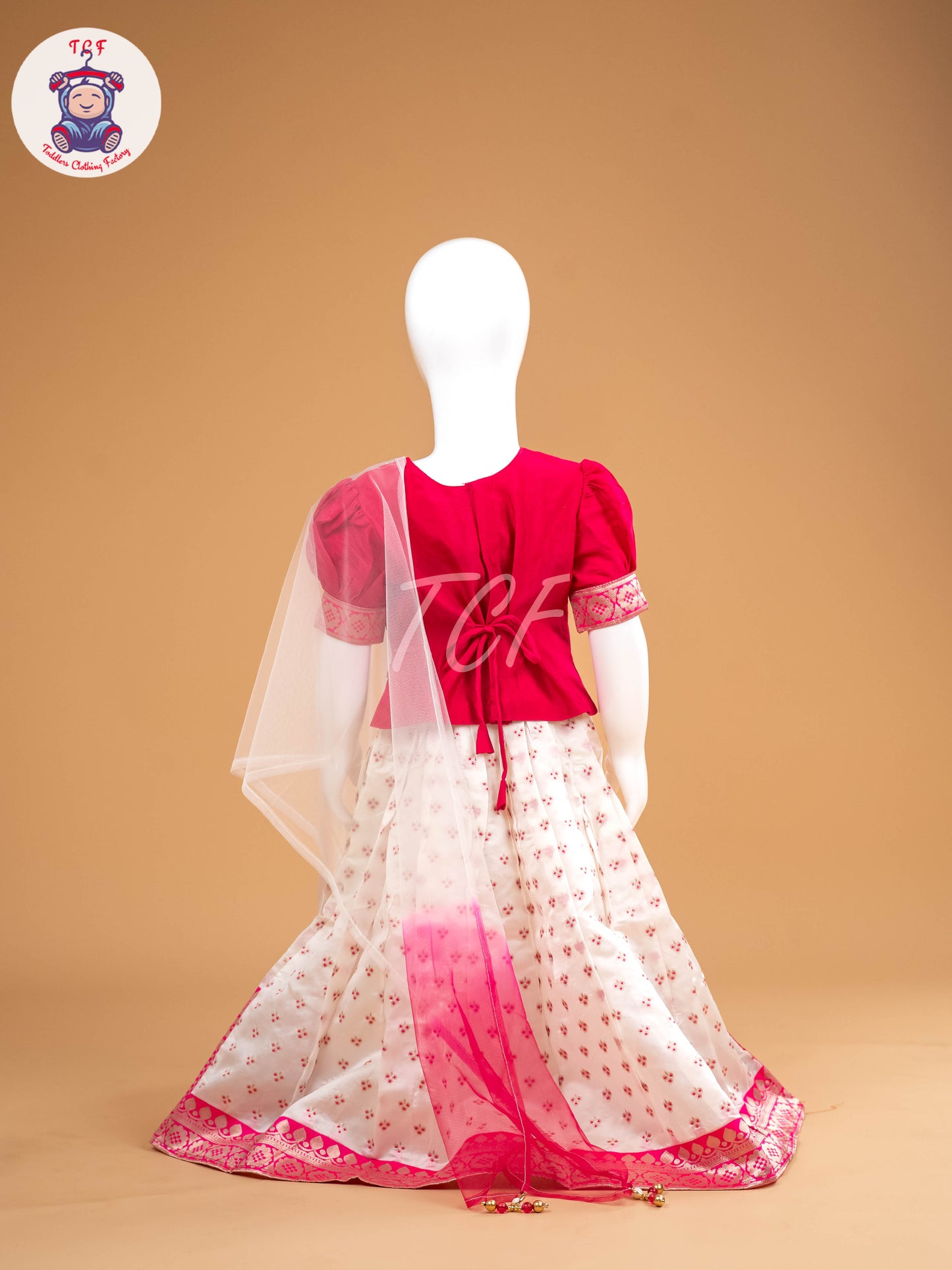 Pink & White Floral Print - Semi Leghanga Choli