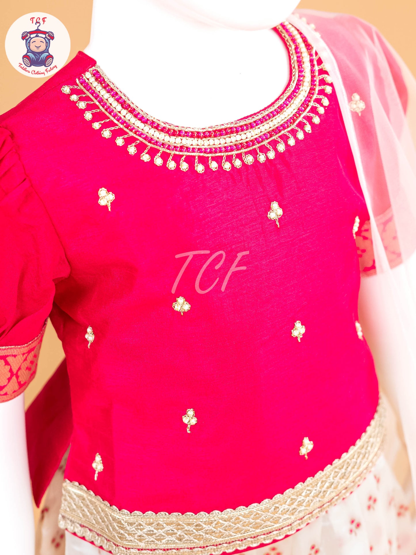 Pink & White Floral Print - Semi Leghanga Choli