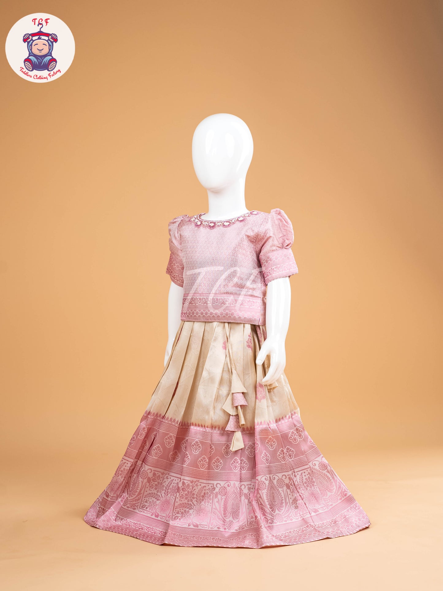 Baby Pink & White Floral Print - Semi Leghanga Choli