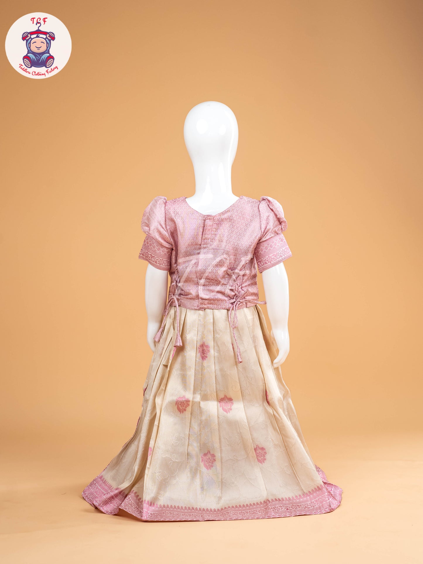 Baby Pink & White Floral Print - Semi Leghanga Choli