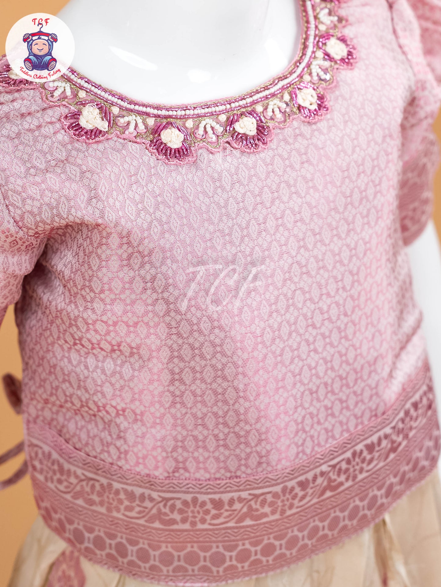 Baby Pink & White Floral Print - Semi Leghanga Choli