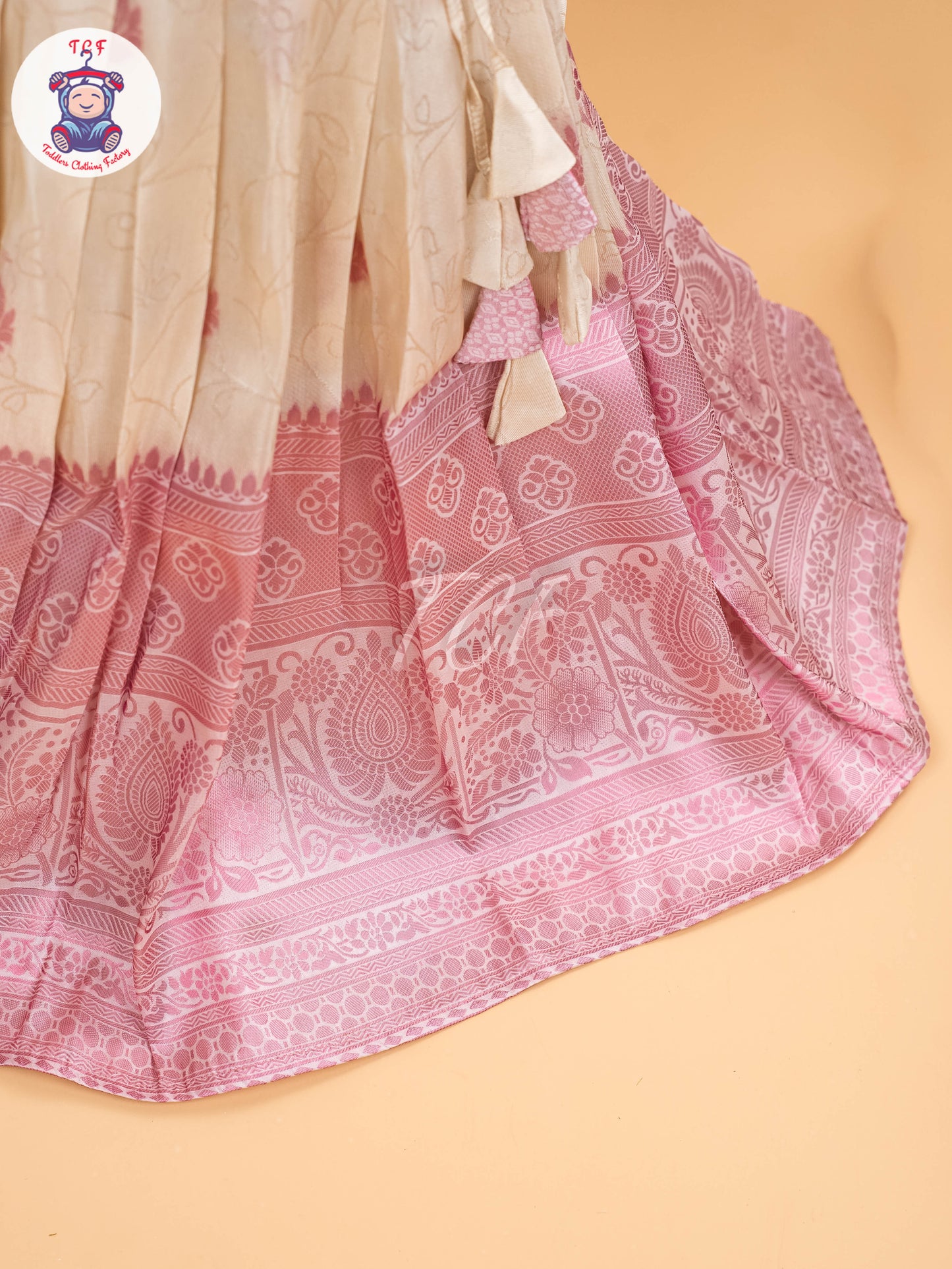 Baby Pink & White Floral Print - Semi Leghanga Choli