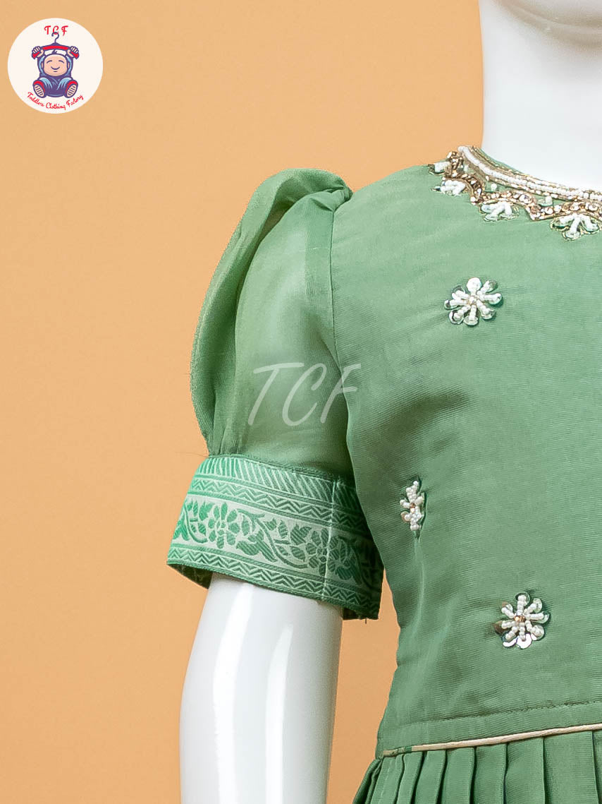 Pastel Green & White - Semi Leghanga Choli
