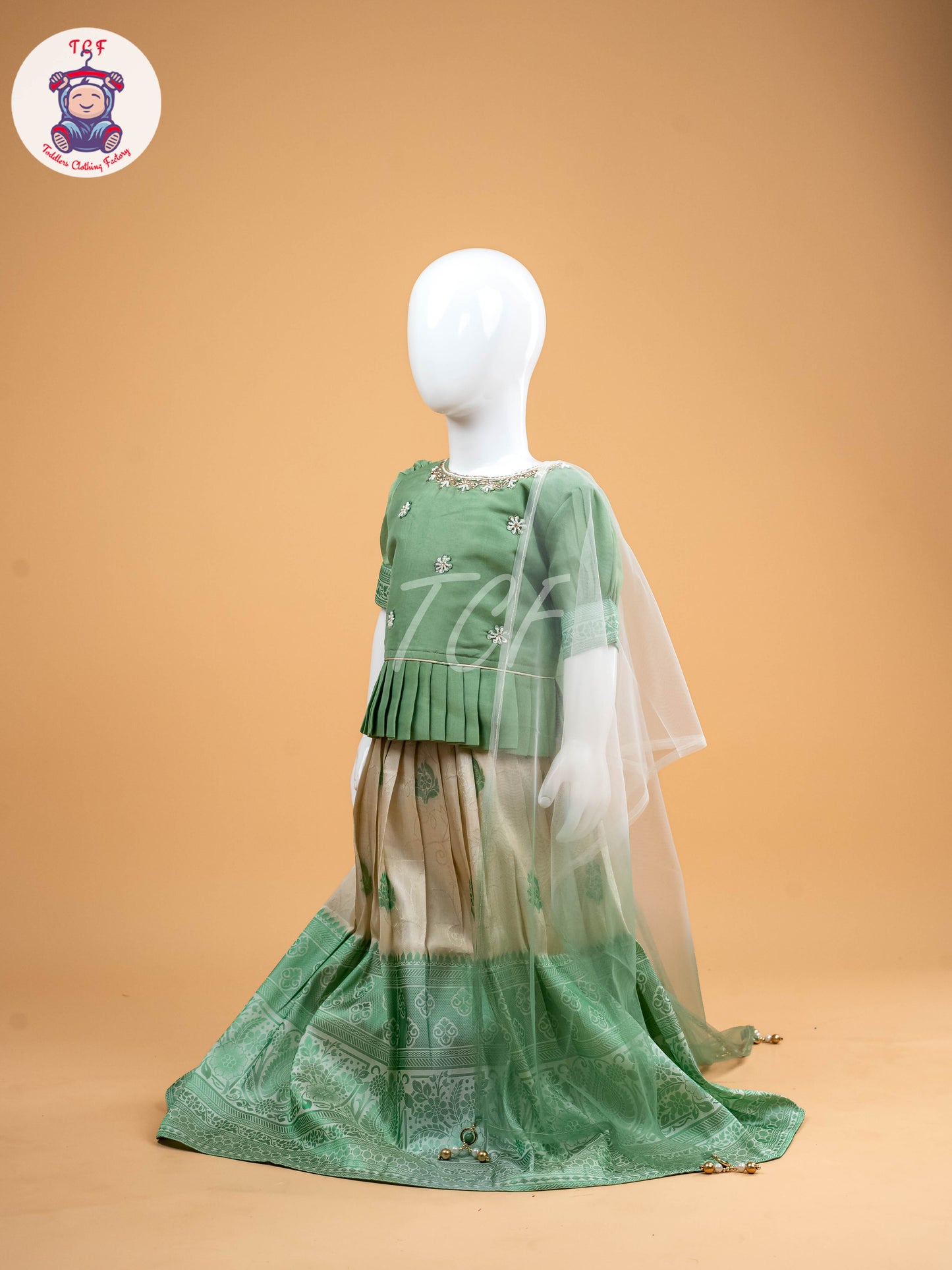 Pastel Green & White - Semi Leghanga Choli