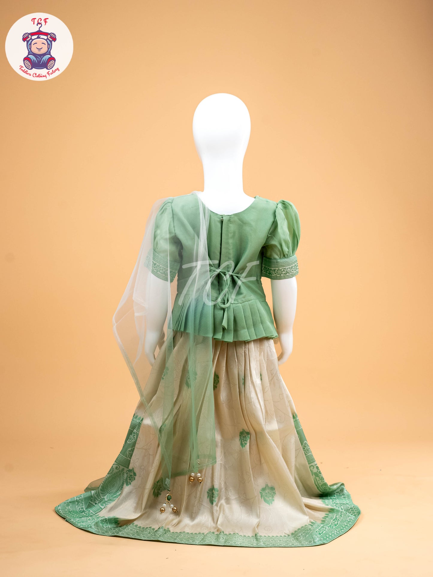 Pastel Green & White - Semi Leghanga Choli