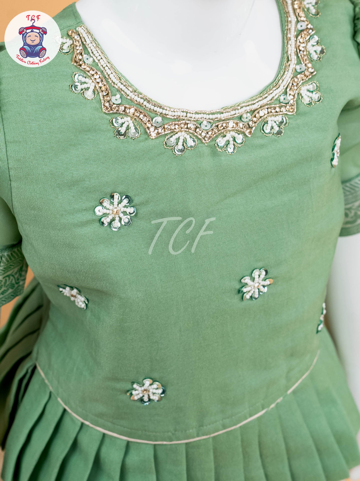 Pastel Green & White - Semi Leghanga Choli