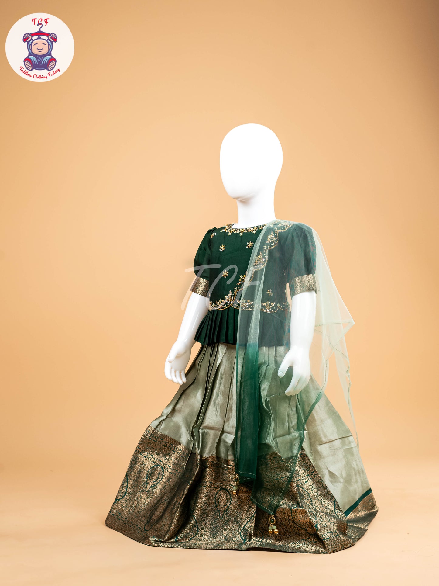 Dark Green & Pastel Green - Semi Leghanga Choli