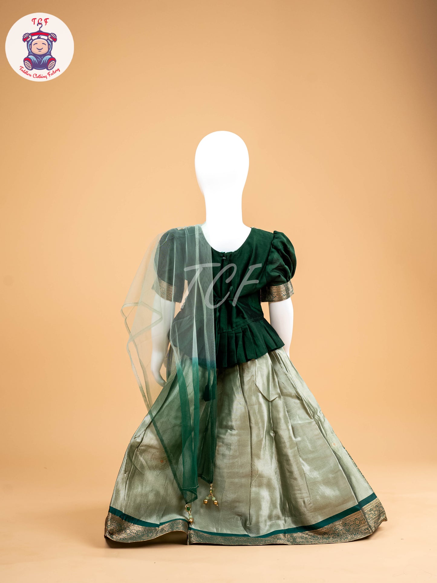 Dark Green & Pastel Green - Semi Leghanga Choli