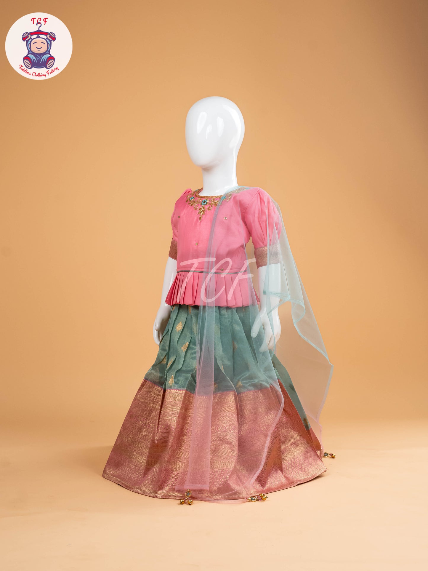 Baby Pink & Teal Blue - Semi Leghanga Choli