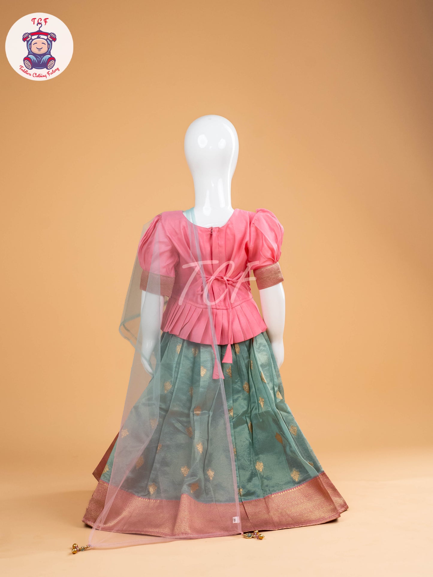 Baby Pink & Teal Blue - Semi Leghanga Choli