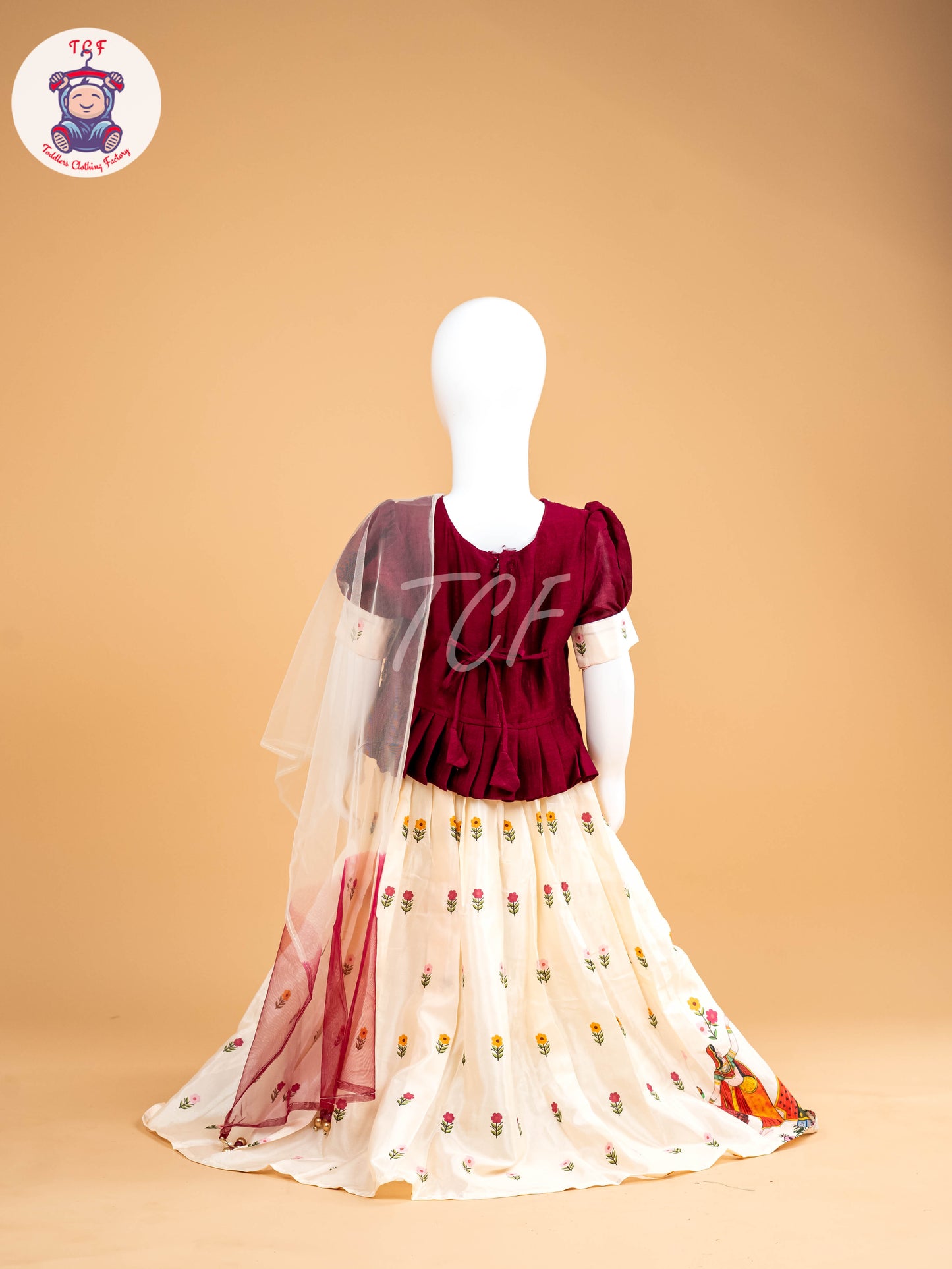 Maroon & Cream - Semi Leghanga Choli